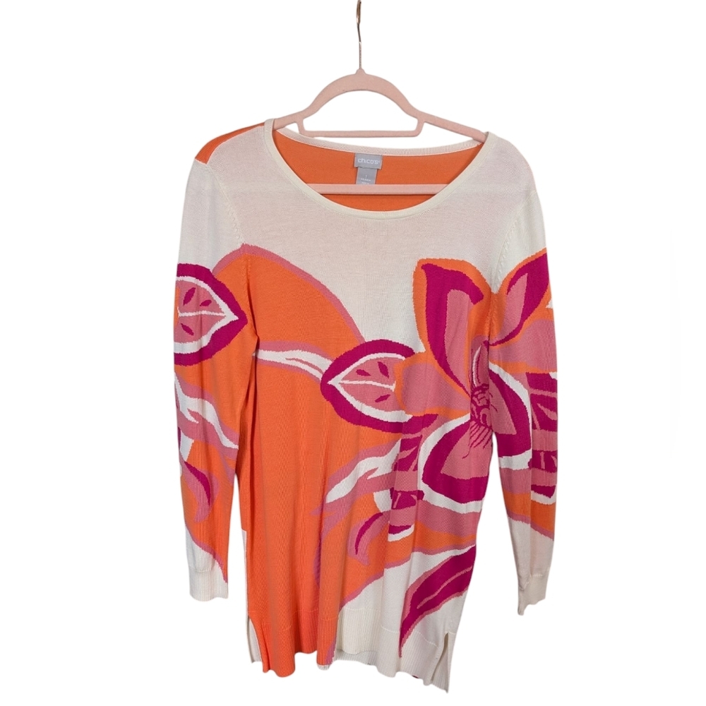 Chico's Floral Art To Wear Sweater
